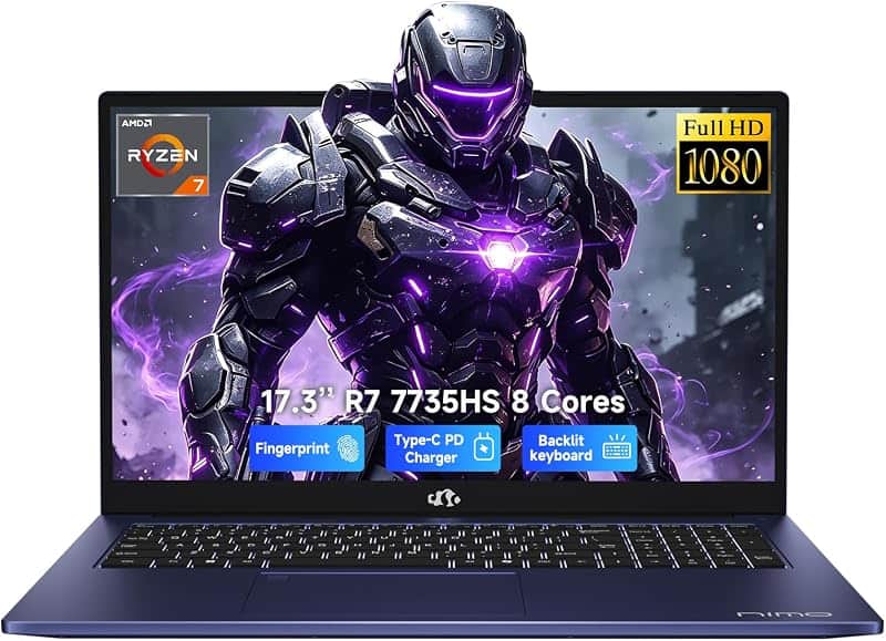NIMO 17.3 FHD Light Gaming AI-Laptop, 8 Cores AMD Ryzen 7 16GB DDR5 1TB SSD | (Beat i7 12…