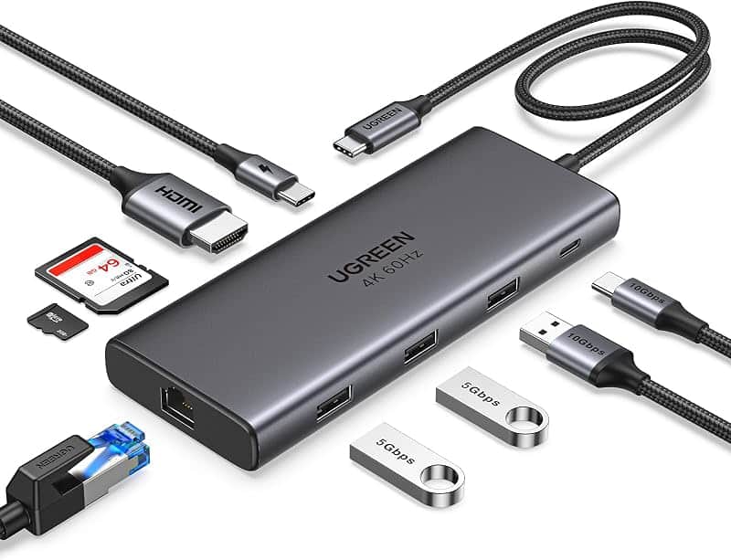 Revodok Pro 9-in-1 USB-C Hub 10Gbps 4K HDMI | SD/TF reader, Gigabit Ethernet, 100W PD, co…