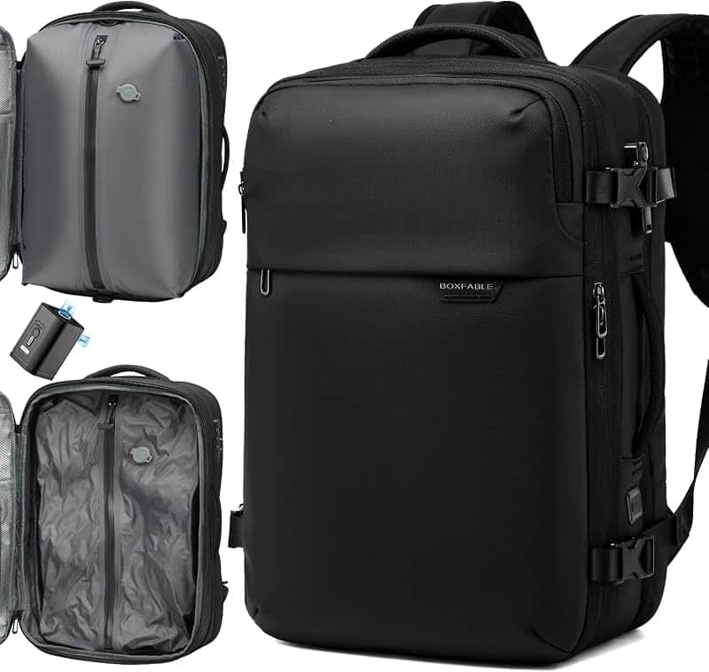 Vacuum Seal Travel Carry On Backpack 60L with Pump Fits 17" Laptop