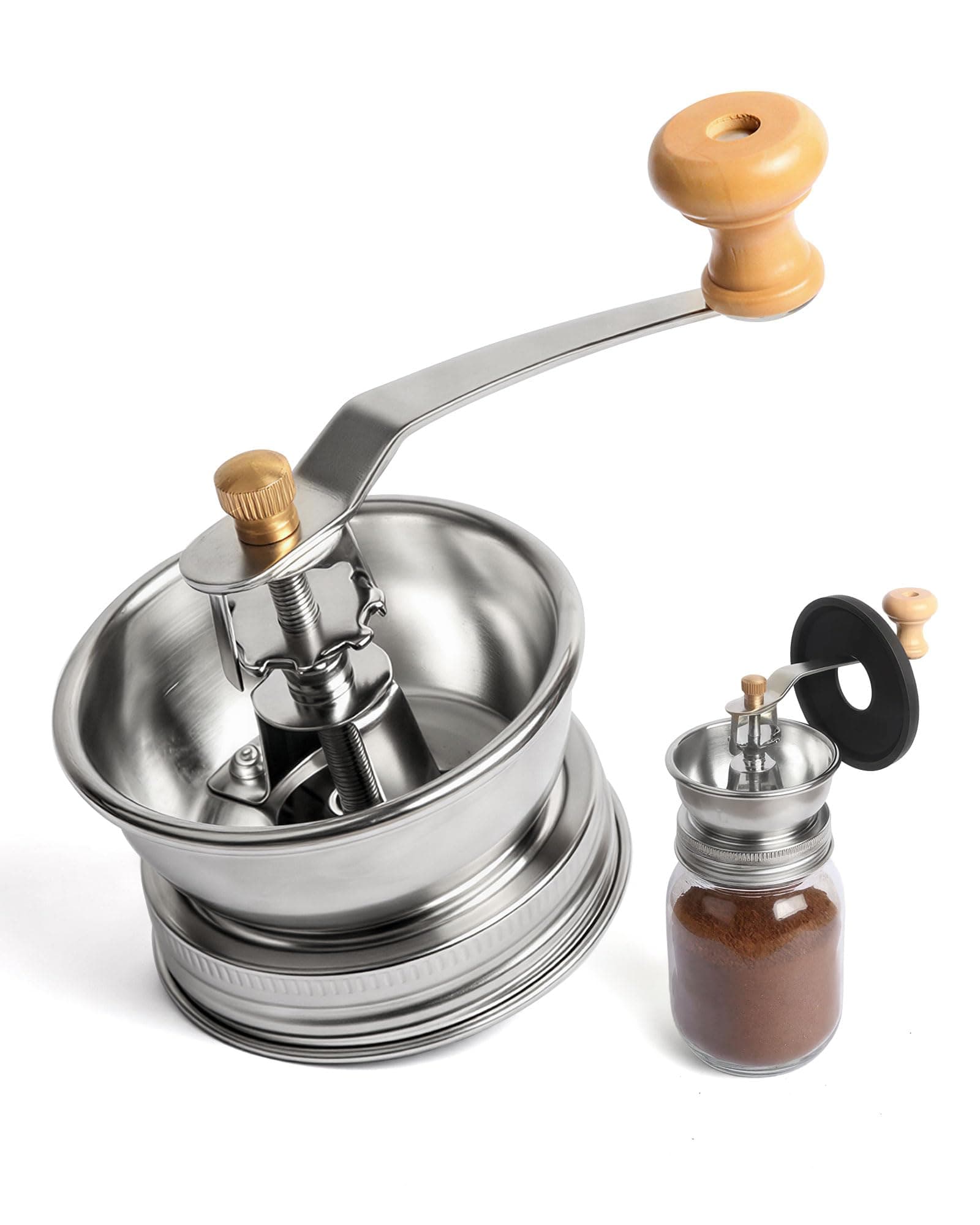 Manual Coffee Grinder Lid for Regular Mouth Mason Jars with Handle Crank, Handheld Cerami…