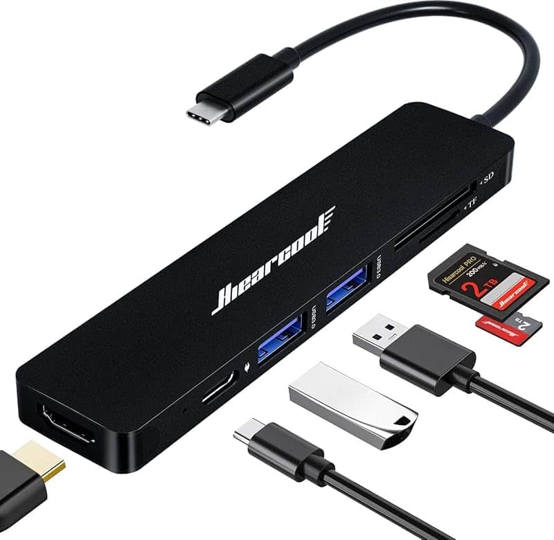 Hiearcool 7-in-1 USB C Hub, USB C Dongle Compatible for MacBook, Black | 4K@30Hz HDMI, 10…