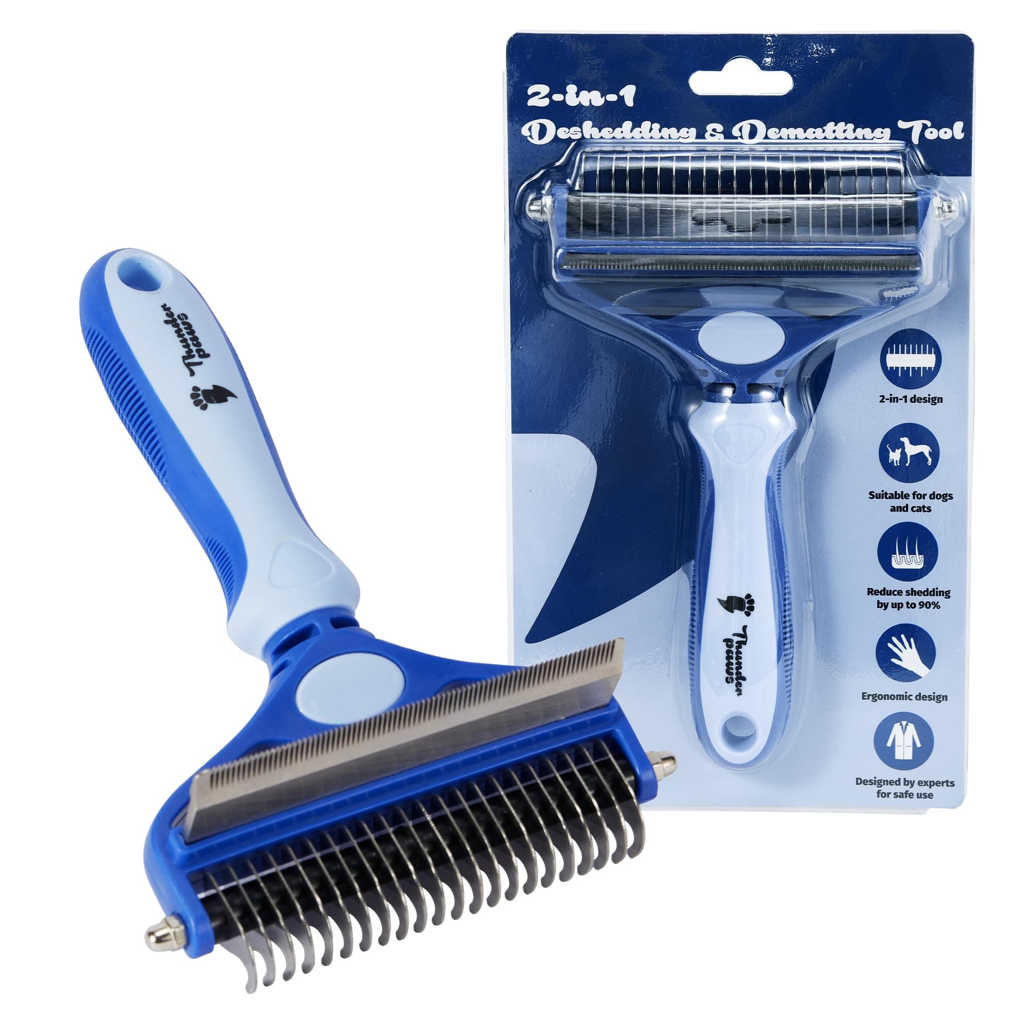 2-in-1 Deshedding Brush and Dematting Rake - Double Coat Undercoat Grooming Tool for Dogs…