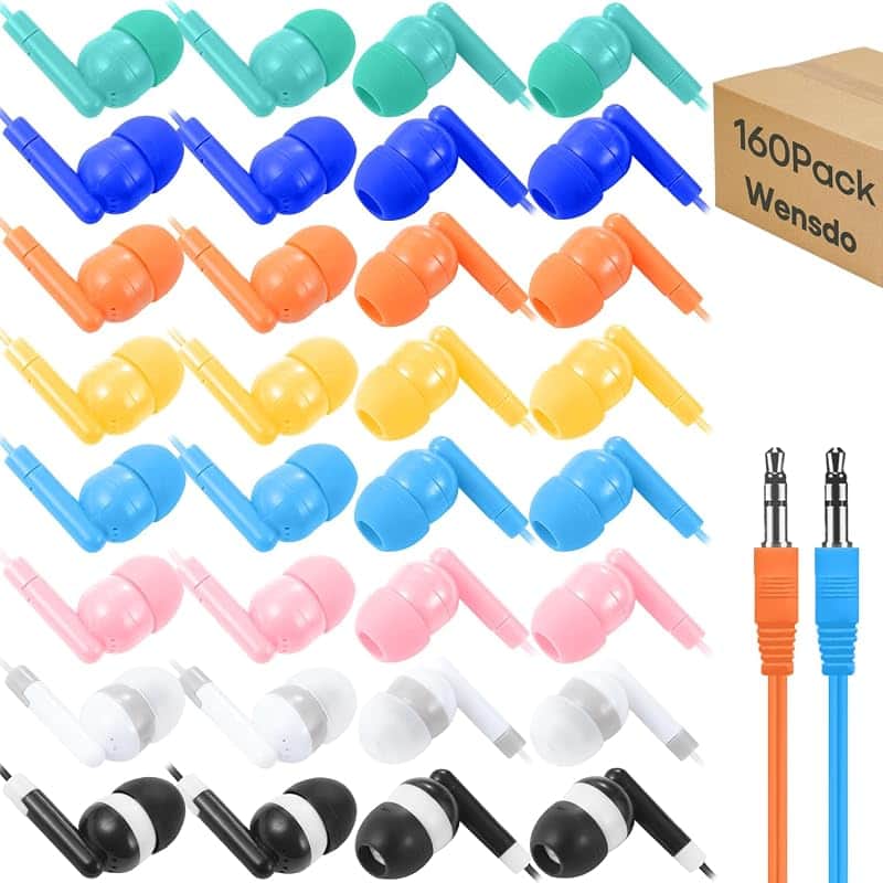 Kids Bulk Earbud Headphones 160 Pack for Classroom School Library, Wholesale Multi Color…