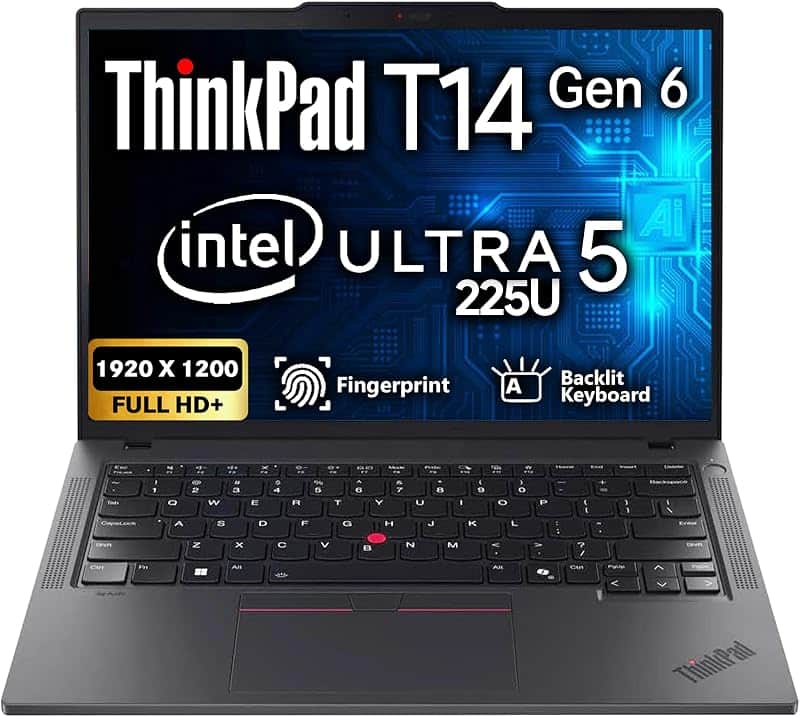 ThinkPad T14 Gen 6, 14" FHD+ Display, Intel Ultra 5 225U, 32GB DDR5 RAM, 512GB SSD PCIe,…