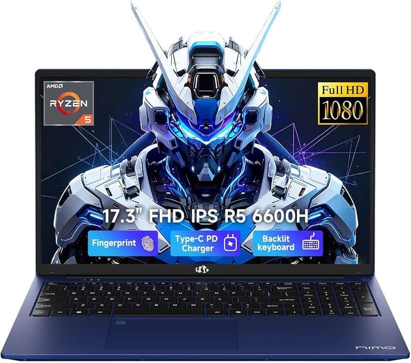 NIMO 17.3" AI-Creator-Laptop, 6-Core AMD R5-6600H 16GB RAM 512GB SSD | (Beat i7 1355U up…