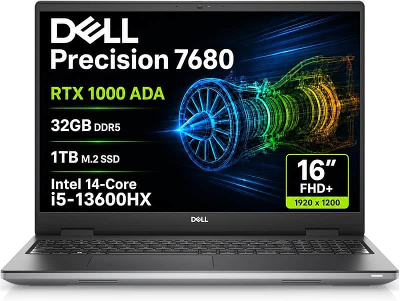 Precision 7680 Laptop, NVIDIA RTX 1000 Ada 6GB, i5-13600HX, 32GB DDR5