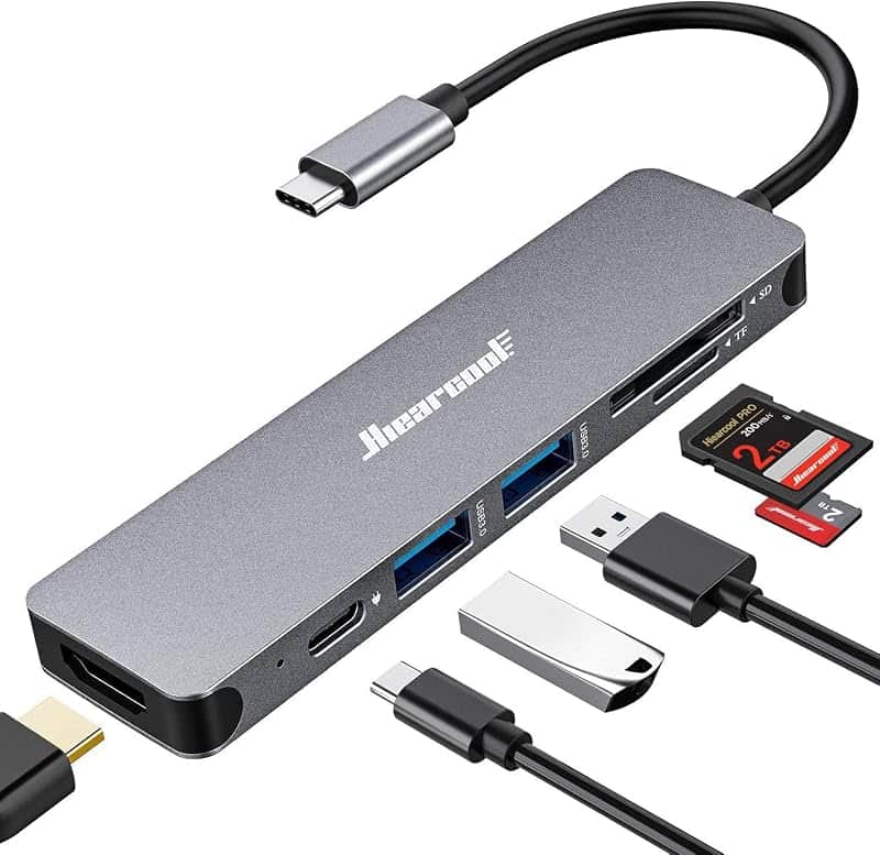 Hiearcool 7-in-1 USB C Hub, USB C Dongle Compatible for MacBook, Space Gray | 4K@30Hz HDM…