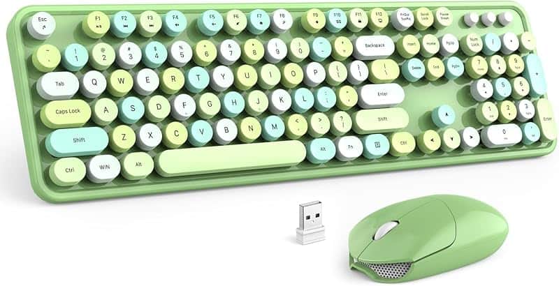 MOFII Wireless Keyboard and Mouse Combo, Retro Green 2.4GHz Full Size Colorful Keyboards…