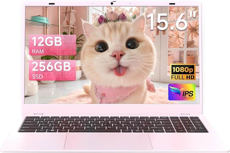KINOBUC 15.6" Pink Laptop, 12GB RAM 256GB SSD, Pentium 6500Y up to 3.4GHz | FHD IPS Lapto…