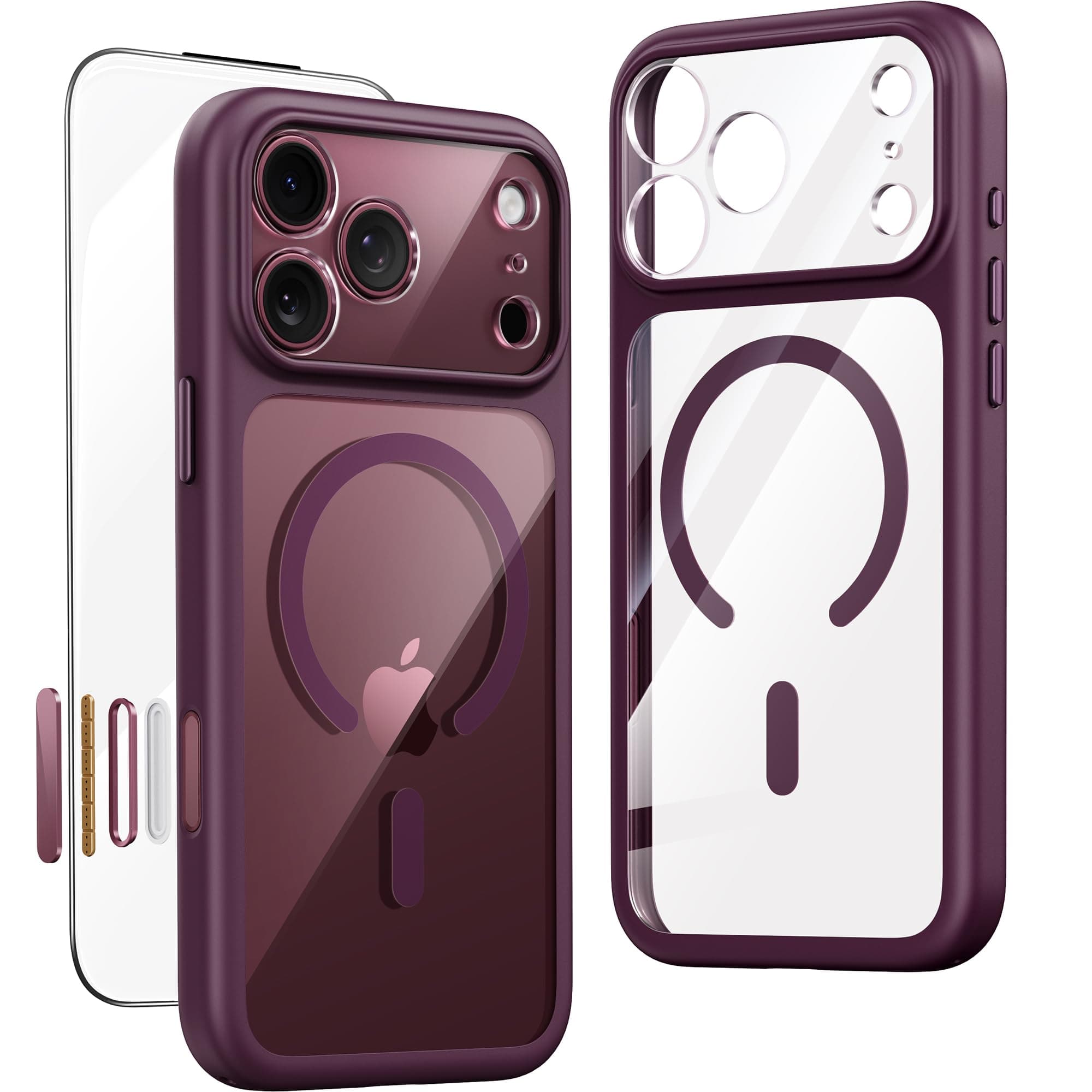 JUESHITUO Strong Magnetic Shockproof for iPhone 18 Pro Case, Clear Burgundy