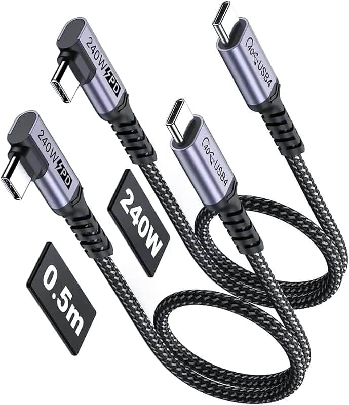 SUMPK Short USB 4 Cable Right Angle 1.5FT 2 Packs, 240W Fast Charging | High Speed 40Gbps…