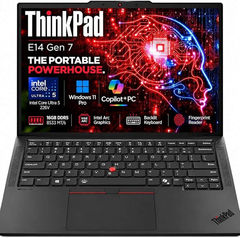 ThinkPad E14 G7 AI Business Laptop, 14" WUXGA Display, Backlit Key, Intel Core Ultra 5-22…