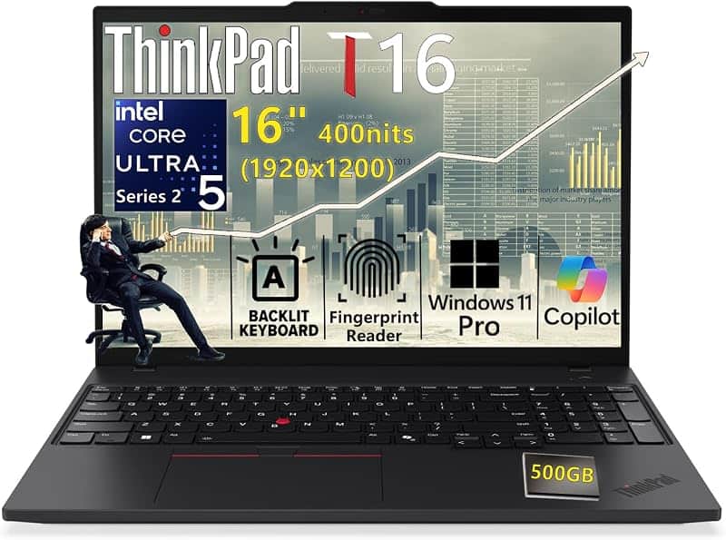 ThinkPad T16, Ultra 5 225U, 32GB DDR5 RAM, 1TB SSD, Windows 11 Pro | 500GB Portable HDD,…