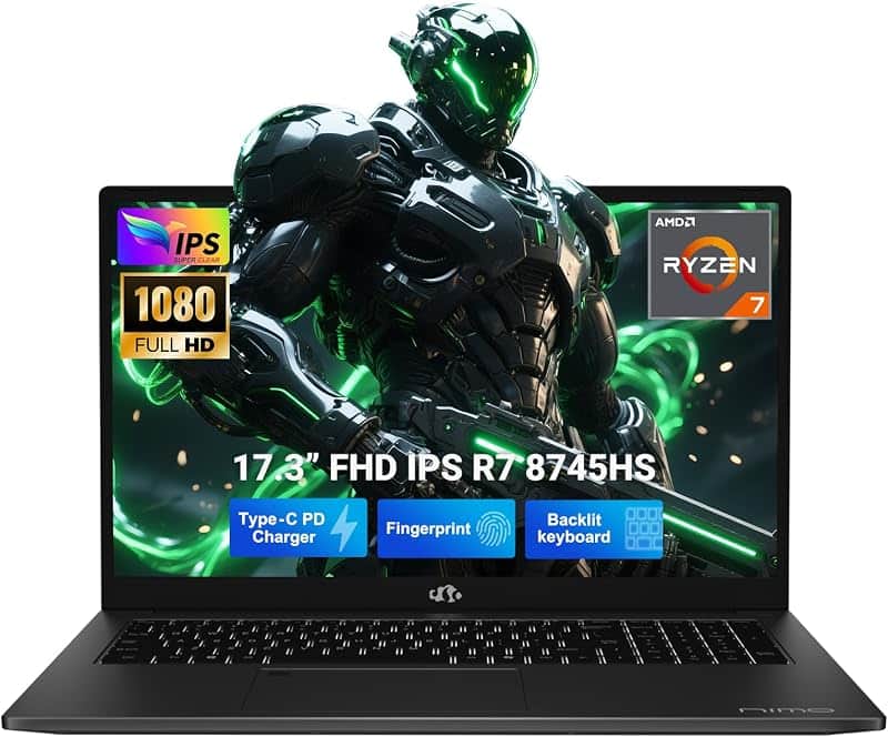 NIMO 17.3" FHD AI-Ready-Laptop, R7 8745HS 8 Cores, 32GB DDR5, 1TB SSD | (Beat i7 1360P up…