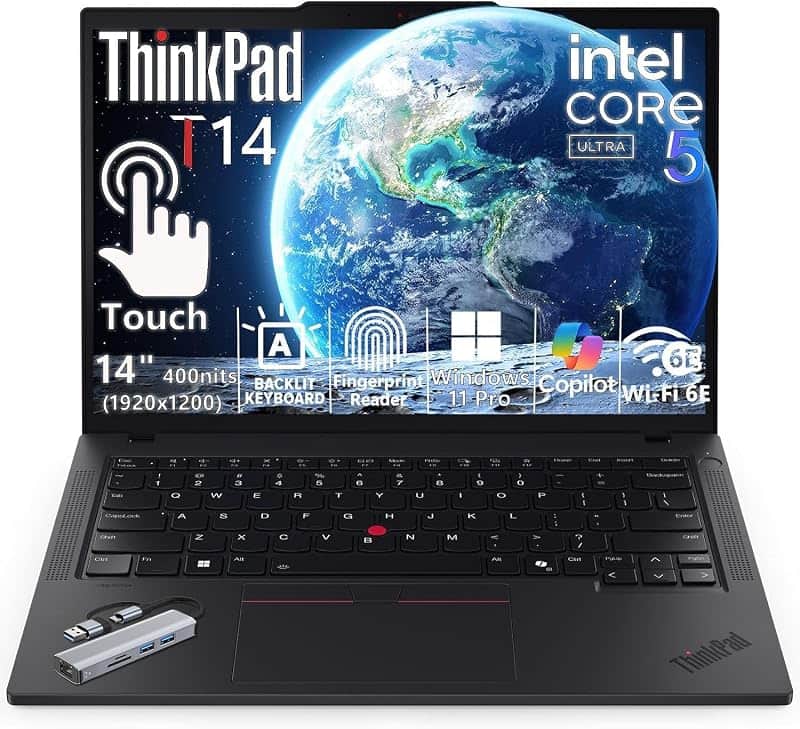 ThinkPad T14 Gen 6, Ultra 5 225U, 14" Touchscreen FHD+ Display | 32GB DDR5, 1TB SSD, Dock…
