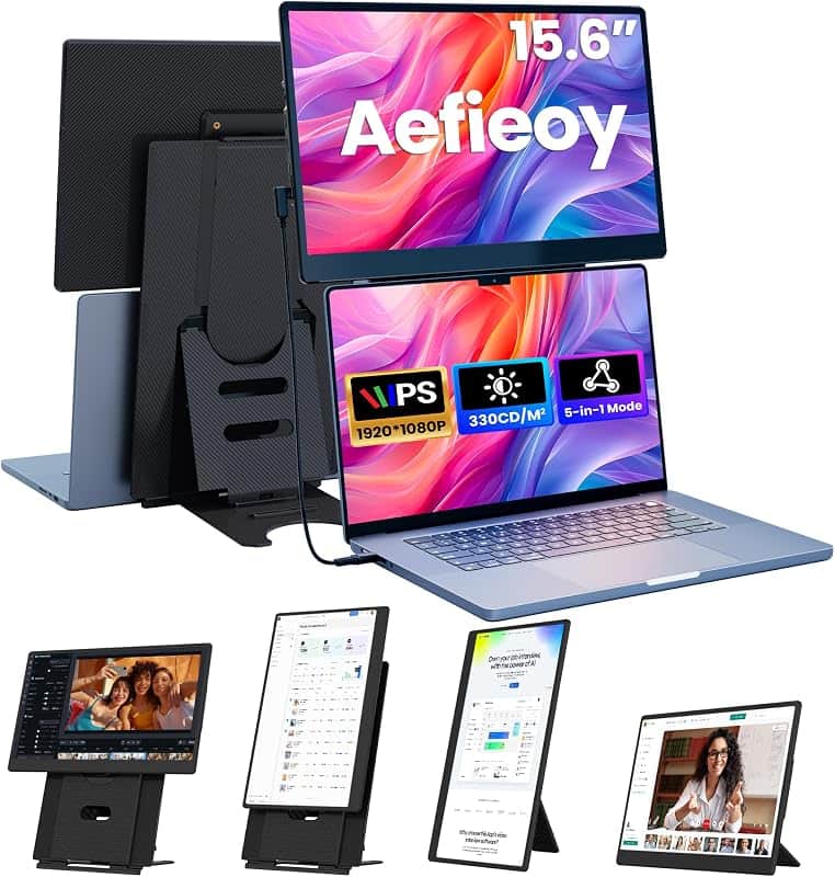 15.6" Portable Monitor, 1080P FHD Ultra-Thin Laptop Screen Extender with Smart Display, D…