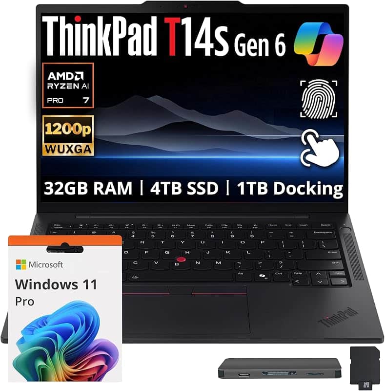 ThinkPad T14s Gen 6 Business Laptop, 14" WUXGA Touchscreen Display, AMD Ryzen AI 7 PRO 35…
