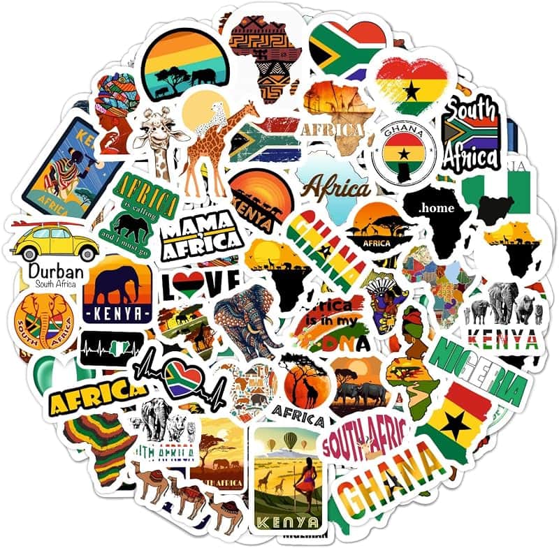 100Pcs Africa Stickers for Water Bottle and Laptop - African Party Supplies & Decorations…