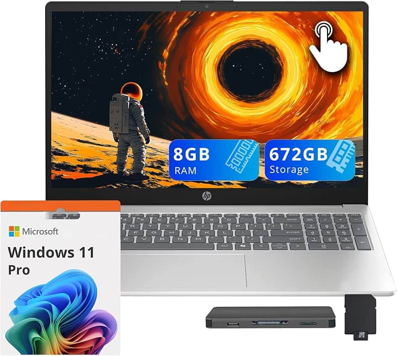 15.6" FHD Touchscreen Laptop, AMD Ryzen 5 7520U, 8GB LPDDR5 RAM, 672GB Storage (512GB SSD…