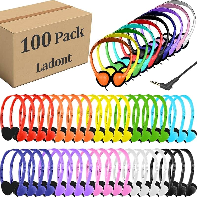 100 Pack Classroom Headphones Bulk for Students Kids Schools, Wholesale Wired Multi Color…