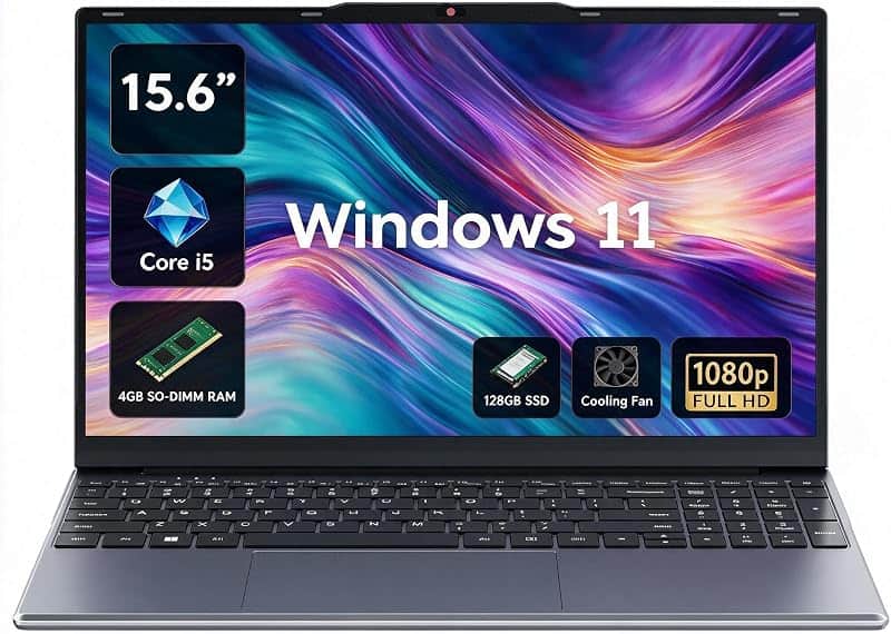 15.6 inch Laptop, Core i5-7Y57, 4GB So-Dimm RAM, 128GB SSD, Windows 11