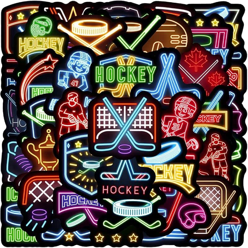 50pcs Neon Ice Hockey Waterproof Vinyl Stickers - Hockey Decor & Party Favors for Laptop,…