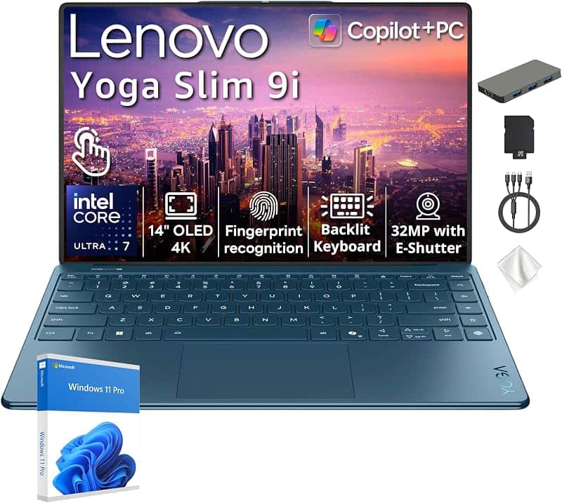 Yoga Slim 9i 14" 4K OLED Touch Laptop, Intel Ultra 7 258V, 32GB RAM, 2TB Storage(1TB SSD+…