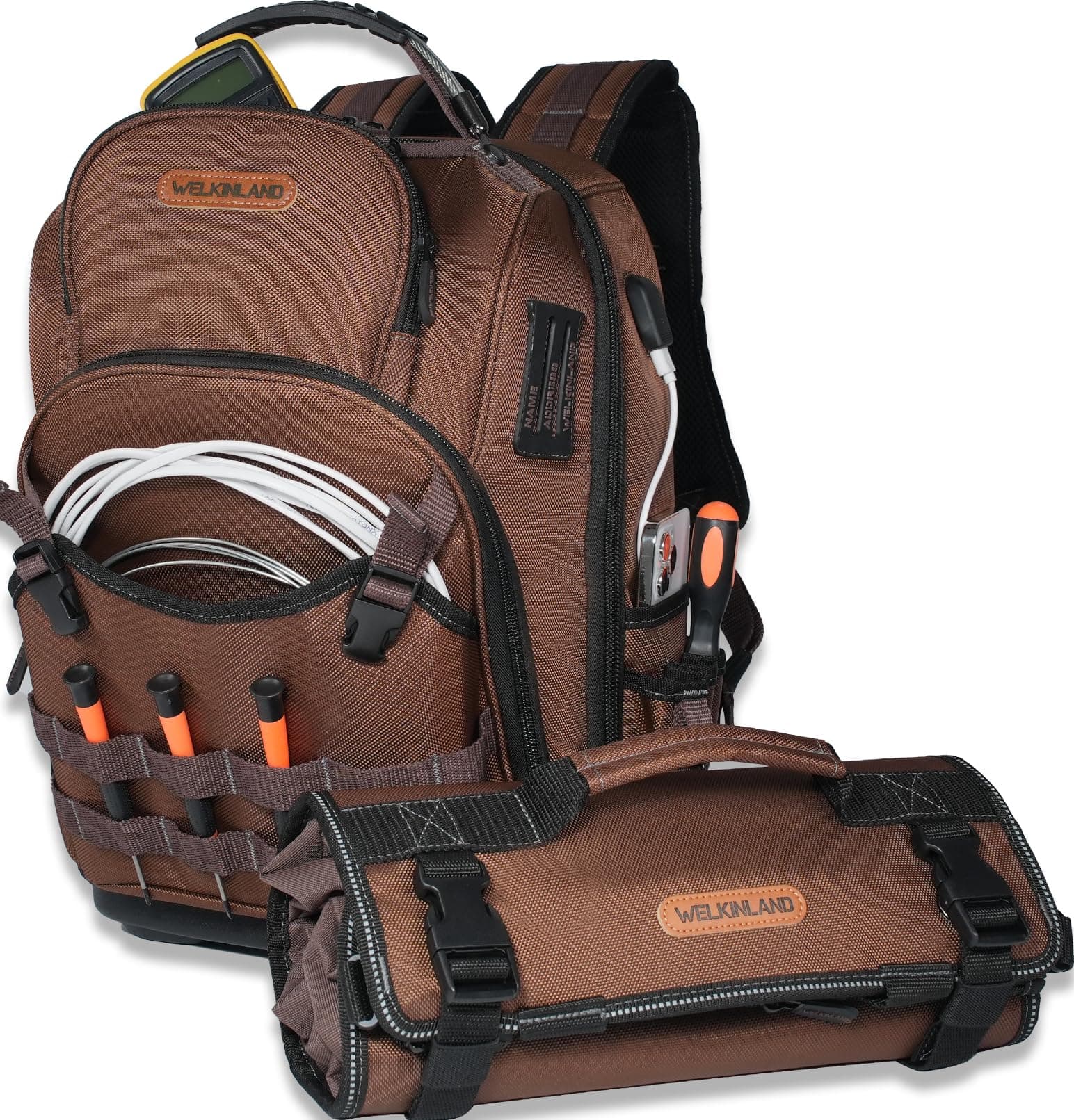 70Pockets HVAC Tool Backpack With Tool Roll, Tool Bag Backpack