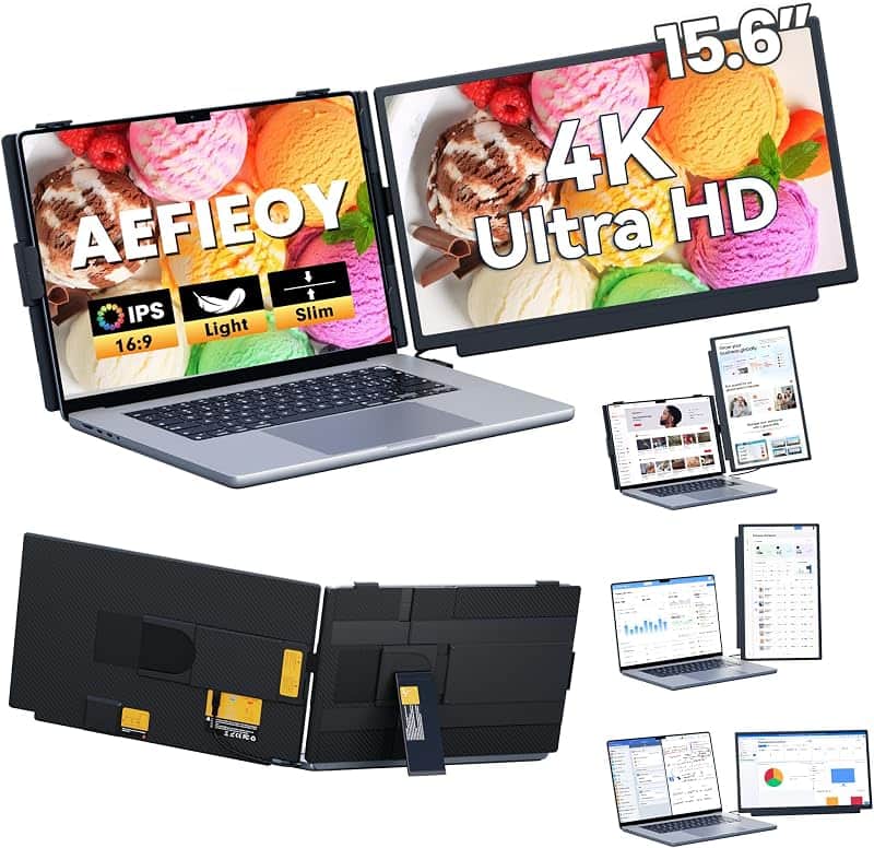 Upgraded Laptop Screen Extender, 15.6”Ultra-Thin Dual Portable Monitor with 4K UHD IPS, D…