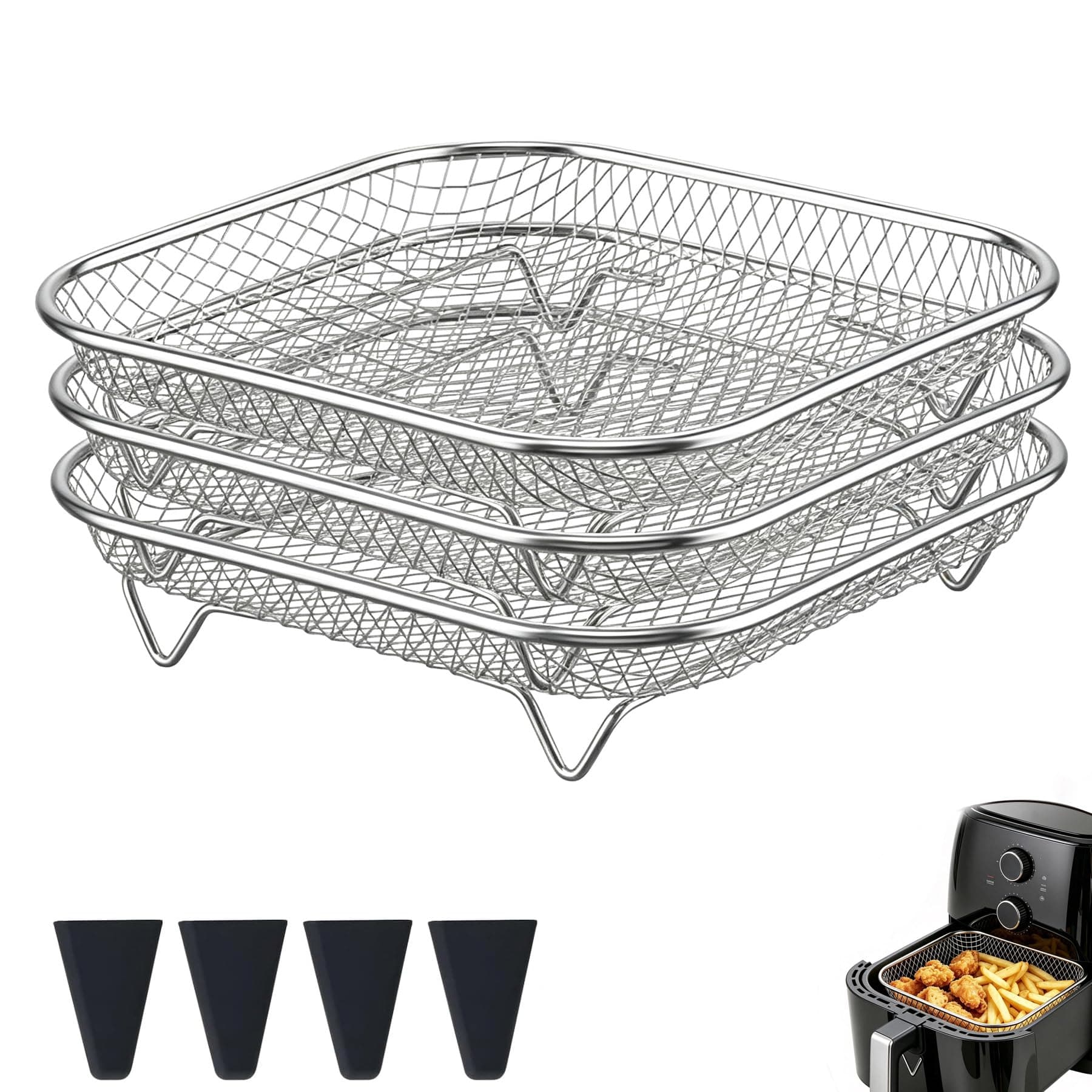 Air Fryer Rack, 3Pcs 7’’ Square Air Fryer Basket for Oven