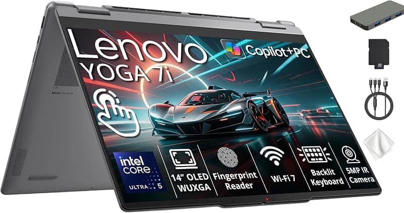 Yoga 7i 2-in-1 14" 2K OLED Touch Laptop, Intel Core Ultra 5 322, Intel Graphics, 16GB RAM…