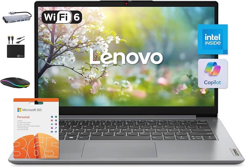 IdeaPad 14" Laptop Computer 2025, 12GB RAM, 884GB Storage (256GB SSD +128GB eMMC +500GB E…