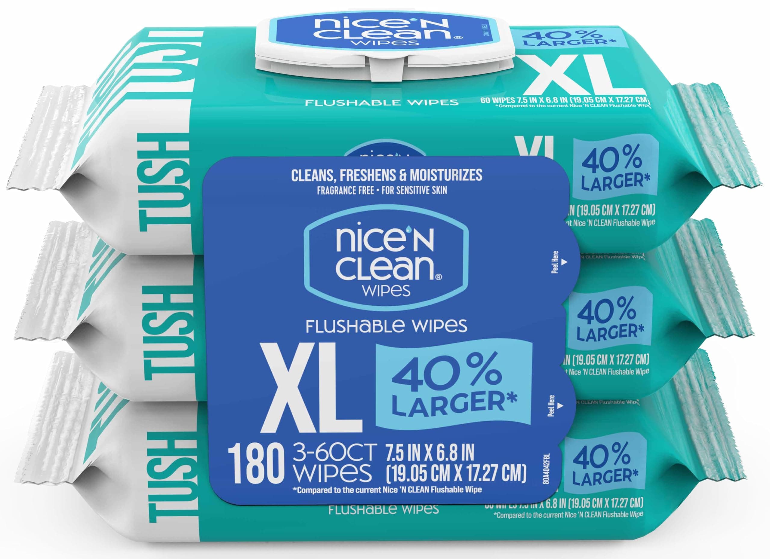 Nice 'N CLEAN Extra Large Flushable Wipes | 40% Larger Wipes | 6.8" x 7.5" Unscented XL A…