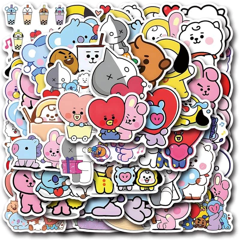 55pcs Cartoon BT21 Stickers for Water Bottle,Vinyl Waterproof BT21 Stickers for Laptop,Bu…