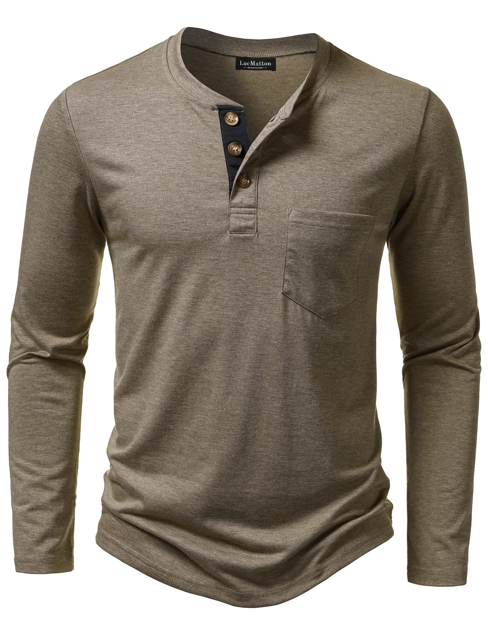 LucMatton Men's Lightweight Long Sleeve Henley T-Shirt