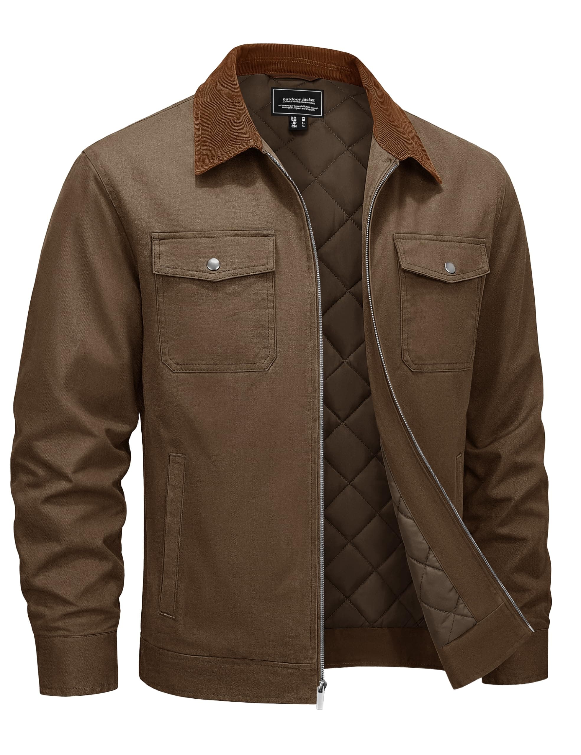 Men's Washed Cotton Work Jacket Quilted Lined Workwear Jackets