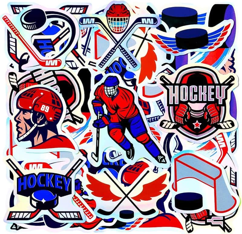 100pcs Holographic Ice Hockey Waterproof Vinyl Stickers - Cool Hockey Decor & Party Favor…