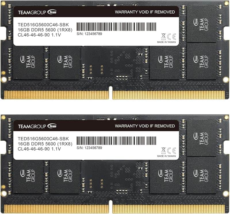 Elite SODIMM DDR5 32GB (2x16GB) 5600Mhz (PC5-44800) CL46 Non-ECC Unbuffered 1.1V 262 Pin…