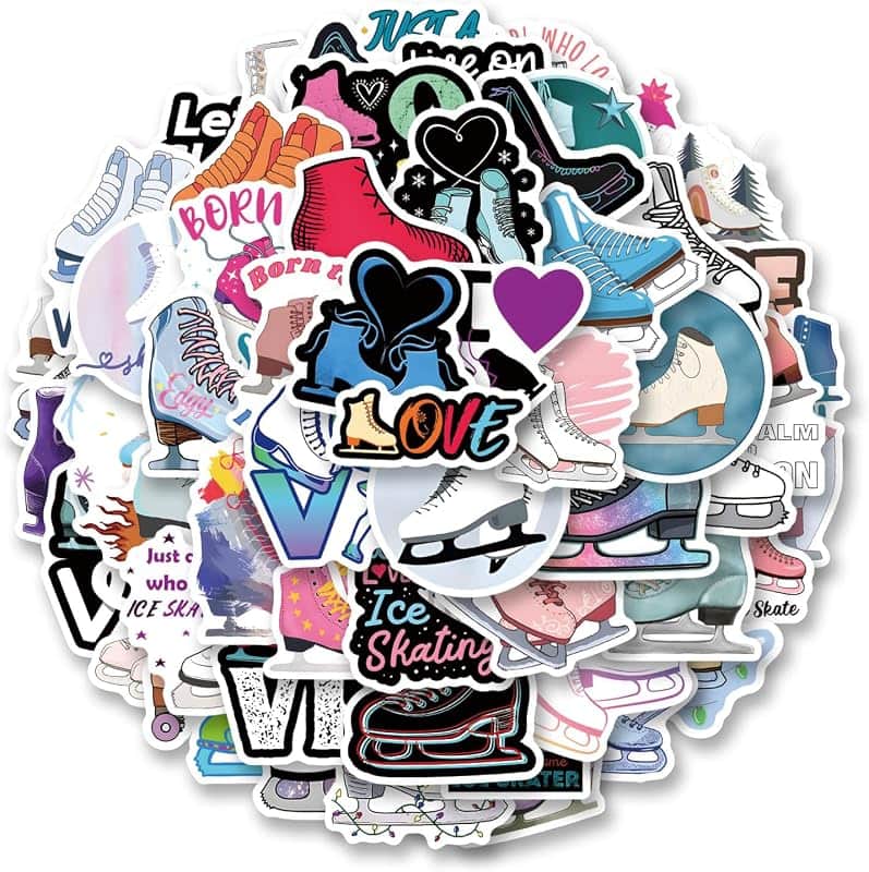 62Pcs Ice Skating Stickers Pack, Vinyl Waterproof Decals for Water Bottle,Laptop,Phone,Sk…
