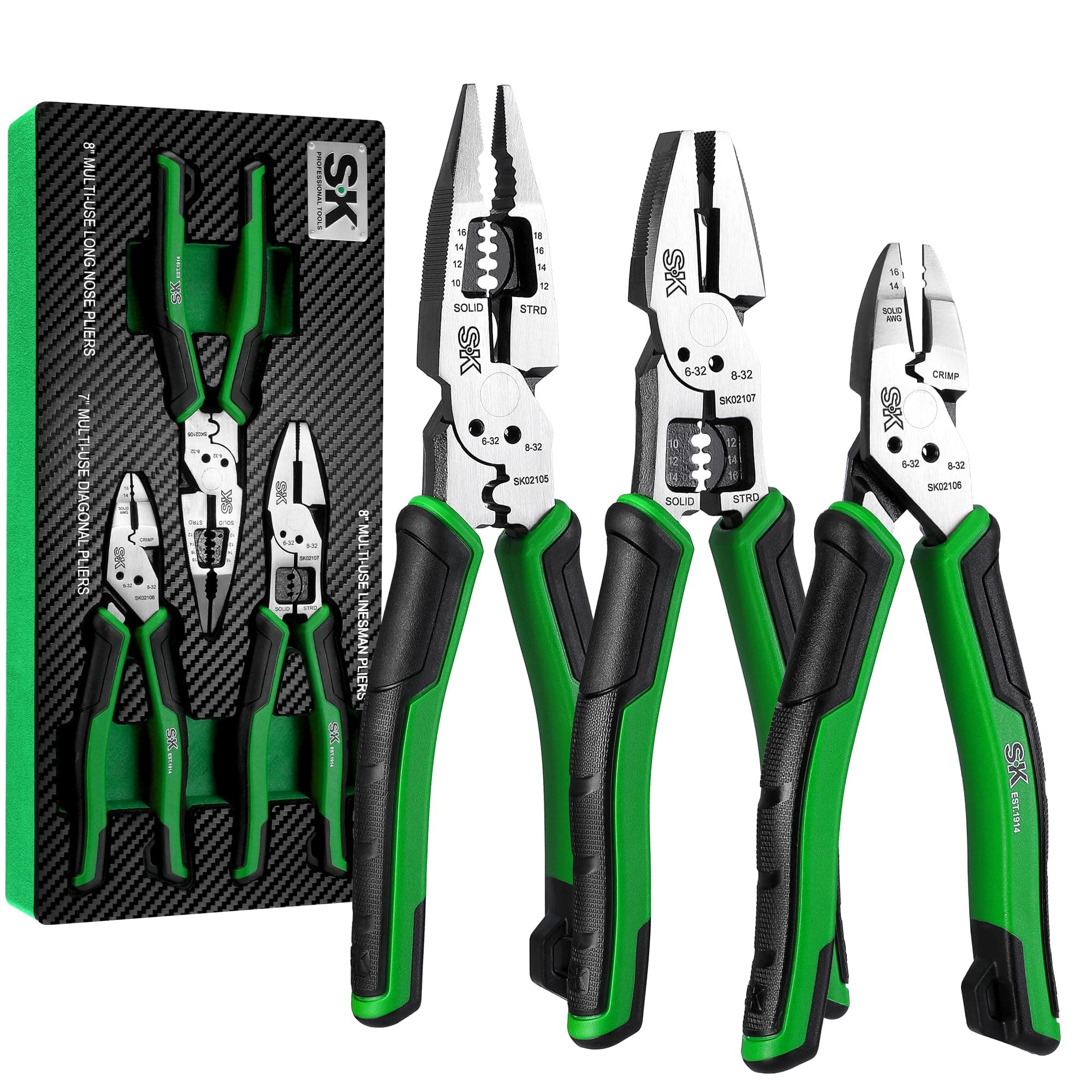 SK 3-Piece Multi-use Pliers Set, 7" & 8" Pliers, Anti-slip Handle | 7-Inch Side Cutters,…