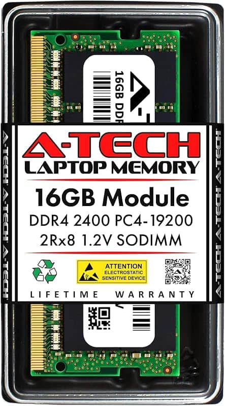 A-Tech 16GB DDR4 2400 MHz SODIMM PC4-19200 (PC4-2400T) CL17 2Rx8 Non-ECC Laptop RAM Memor…