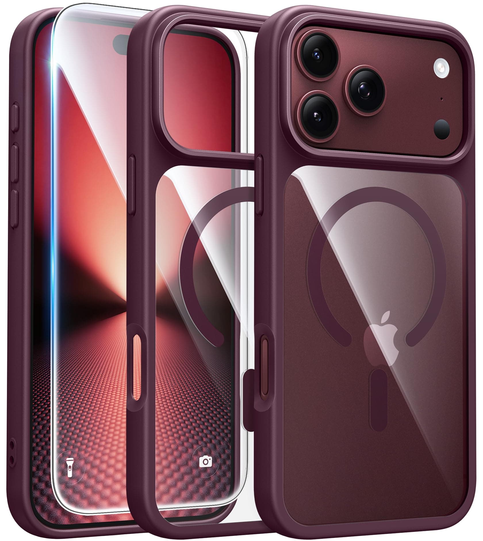 FNTCASE Magnetic for iPhone 18/17 Pro Case, Clear Burgundy