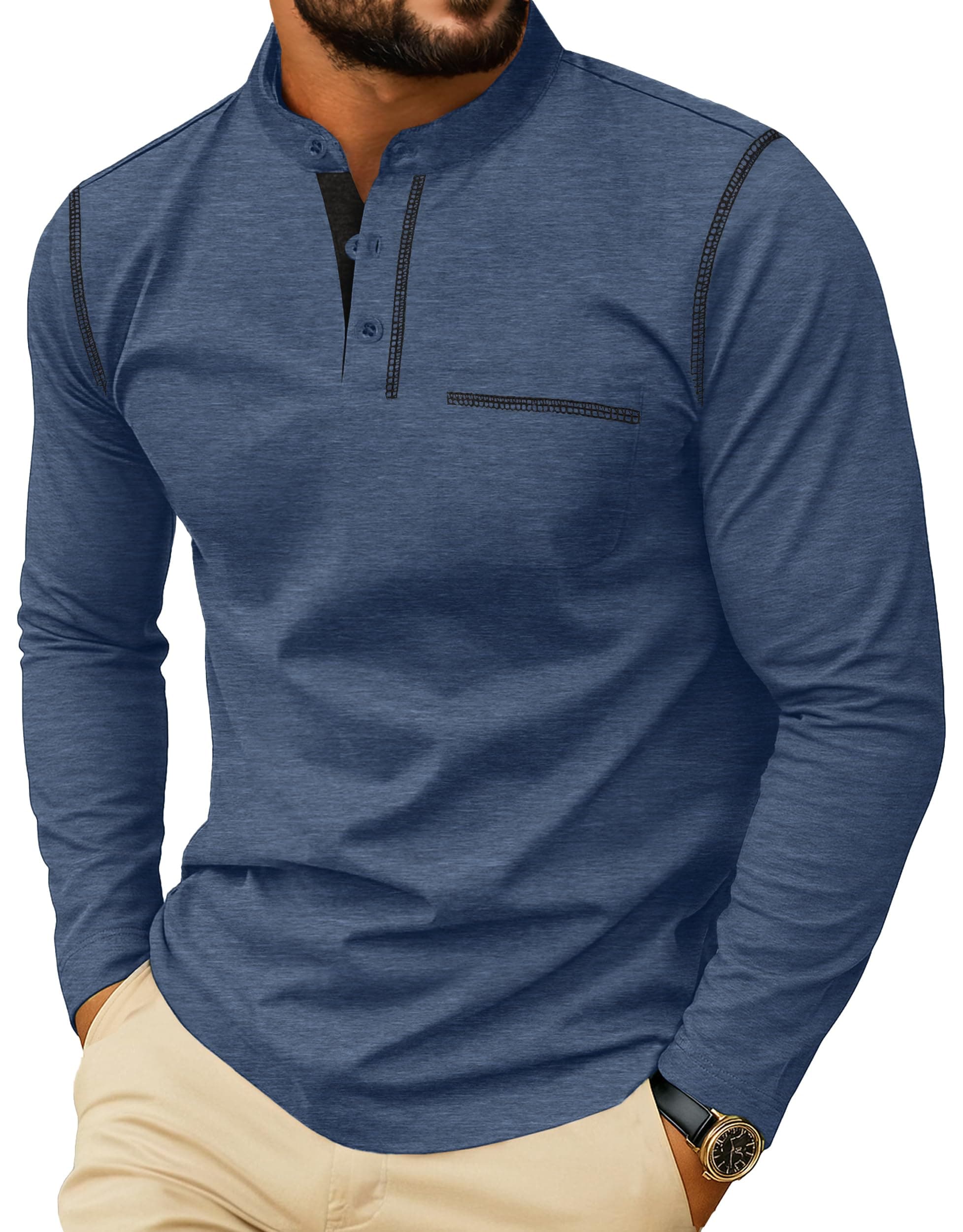 Sailwind Men's Henley Shirts Long Sleeve Button T-Shirt Casual Stylish Cotton Pullover Sh…