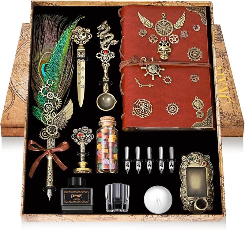 Quill Pen and Ink Set, With Notebook Wax Seal Stamp Kit, Calligraphy Set for Writing Love…