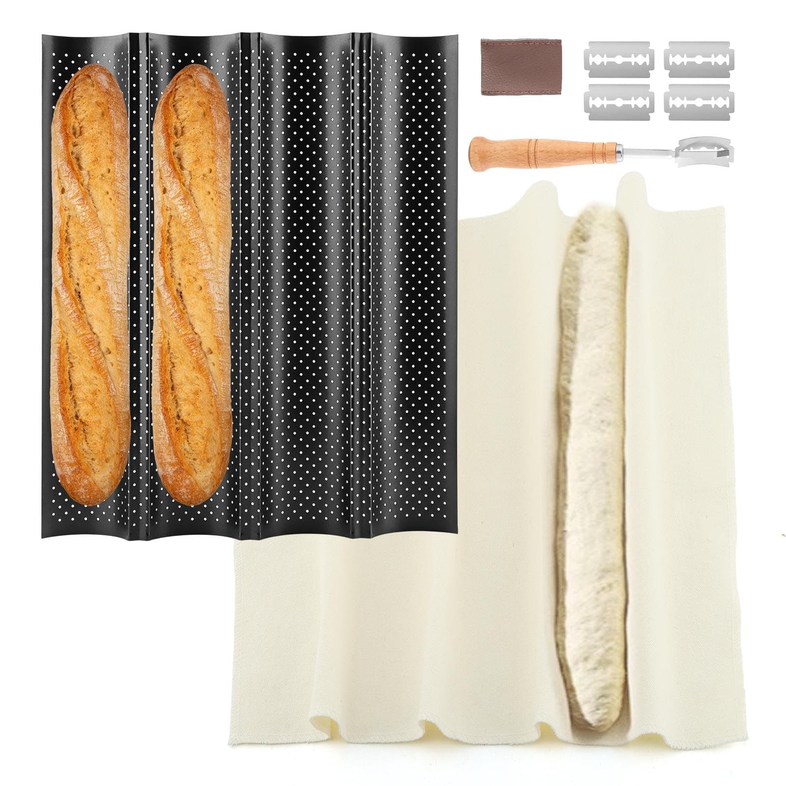 5 Pcs Baguette Bread Pan Set,4-Slot Perforated French Breads Baking Pans
