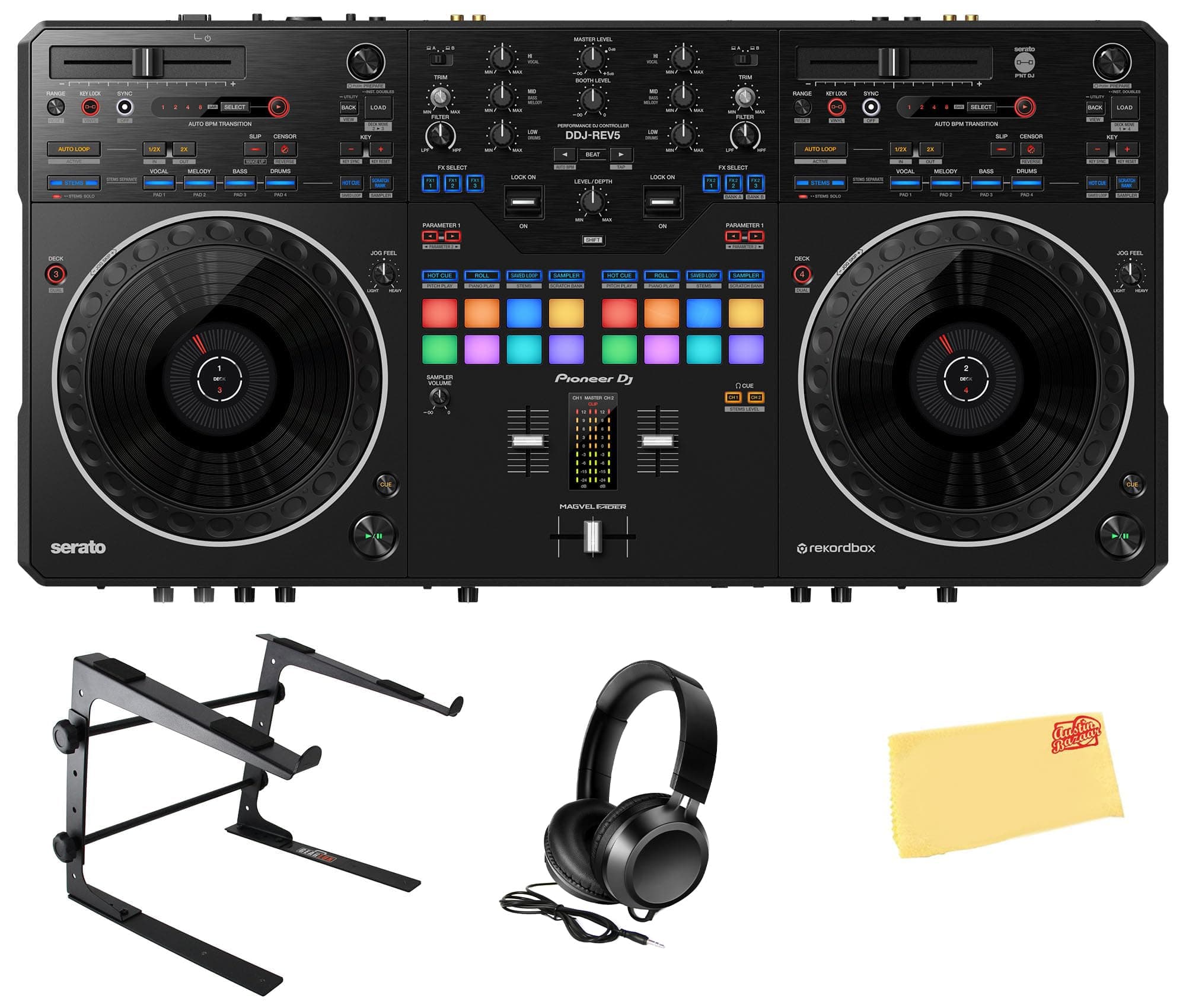 Pioneer DJ DDJ-REV5 Scratch-Style 2-Channel Professional DJ Controller Bundle with Laptop…