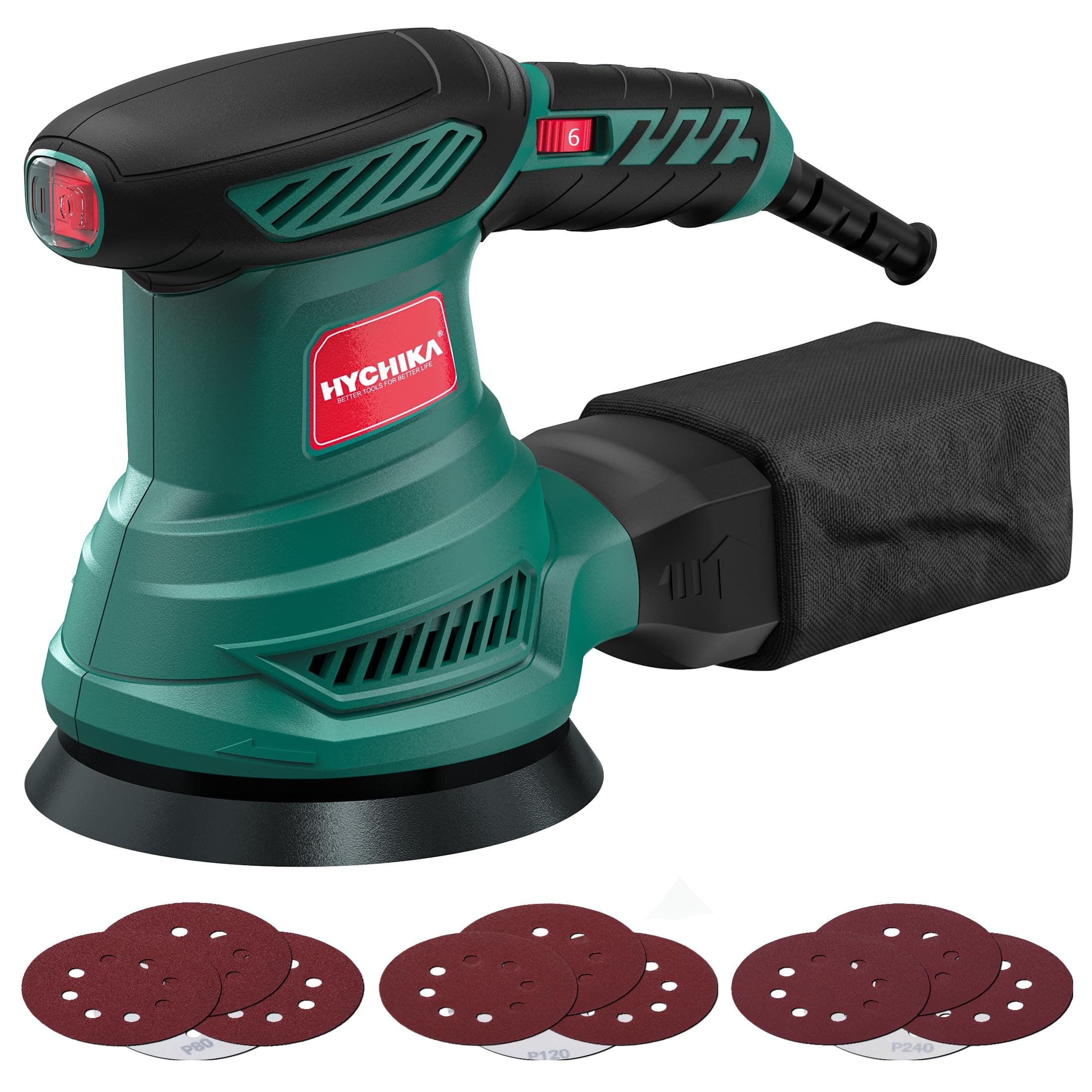 HYCHIKA 5-Inch Random Orbital Sander, 13000RPM Electric Palm Sander with 6 Variable Speed…