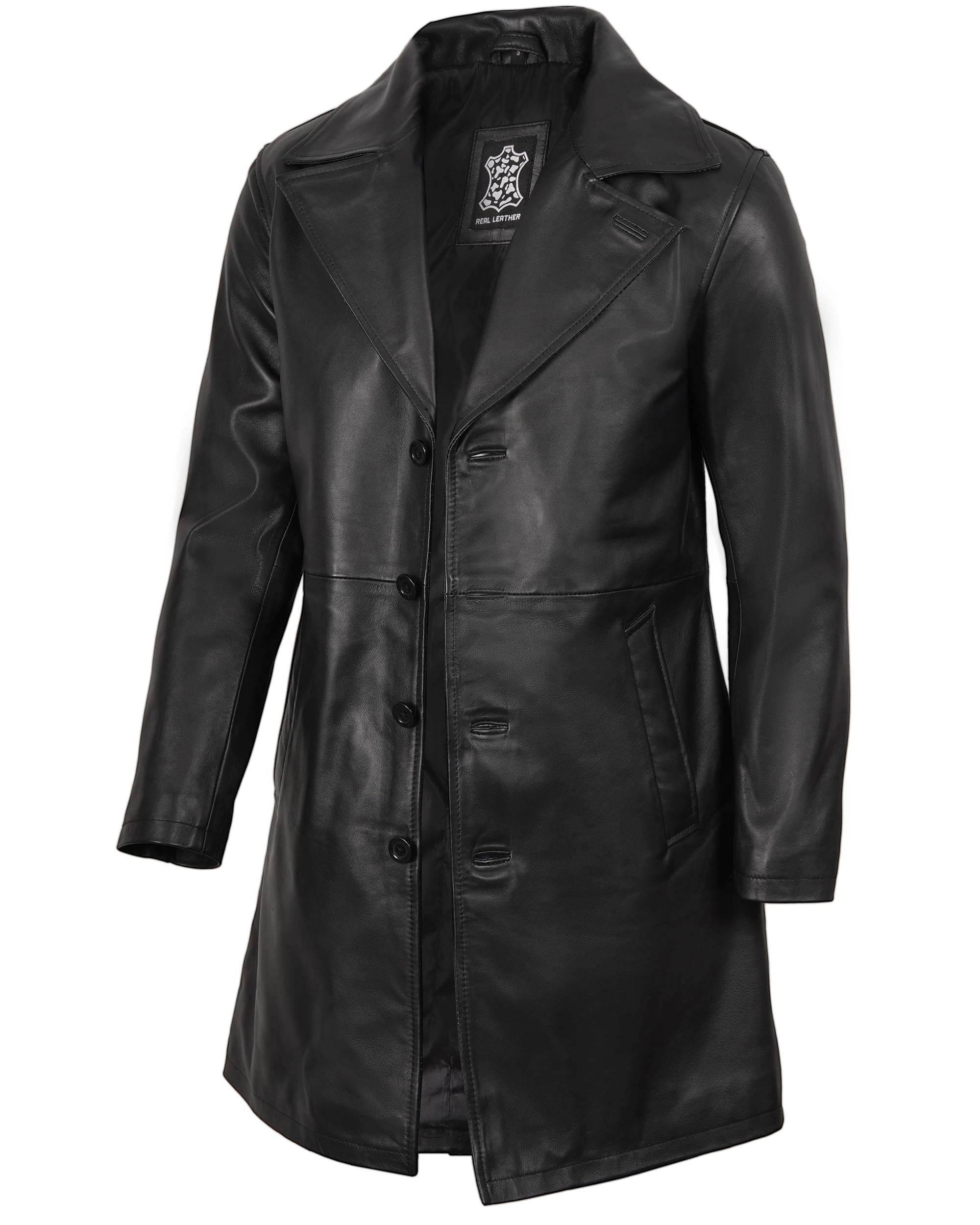 Real Lambskin Leather Coats for Men Mid Lenght Car Coat Jackets