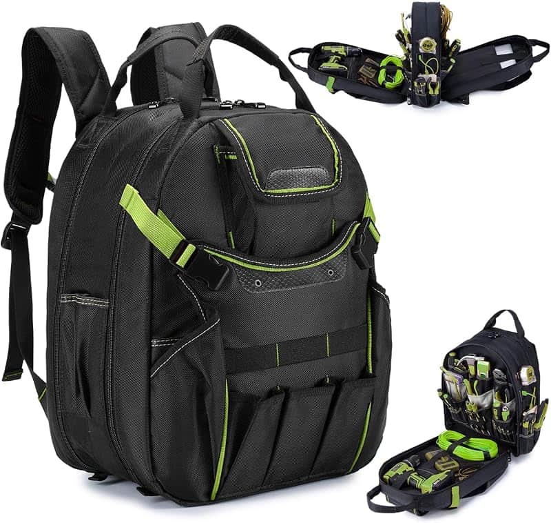 KSIBNW Tool Backpack Heavy Duty 45-Pockets Organizer Bag for Men,Lightgreen | Tool Backpa…