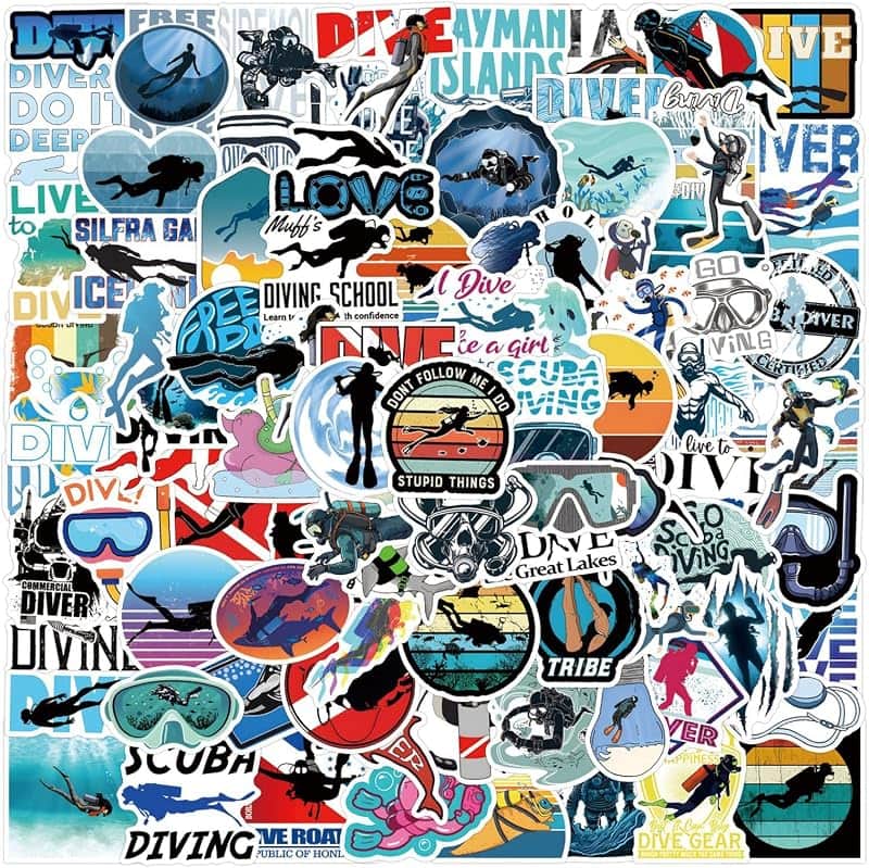 110PCS Dive Stickers Scuba Diving Decals for Water Bottle Laptop Teen Adult